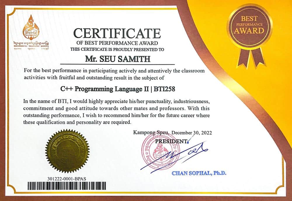 C++ Programming II certificate image