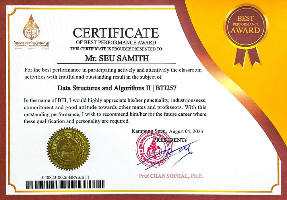 Data Structures and Algorithms II certificate image