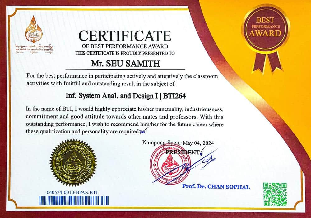 Information System Analysis and Design I certificate image